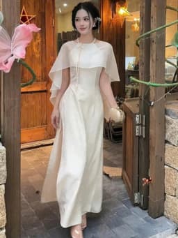 Set áo dài chất Gấm Nha Xá áo dài nữ duyên dáng phối quần suông dài kèm áo choàng Tơ Ánh Kim_QC 3