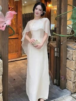 Set áo dài chất Gấm Nha Xá áo dài nữ duyên dáng phối quần suông dài kèm áo choàng Tơ Ánh Kim_QC 5