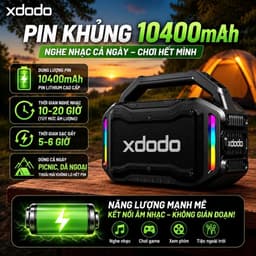 Loa Bluetooth XDODO BOOM II Công Suất 80W, Bluetooth 5.4, Pin 10400mAh, Chống Nước IPX6, Bass Mạnh, LED RGB, Ghép Đôi TW 7