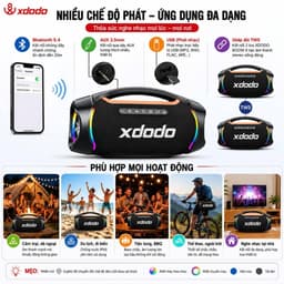Loa Bluetooth XDODO BOOM II Công Suất 120W RMS, Bluetooth 5.4, Chống Nước IPX6, Bass Mạnh, LED RGB, Ghép Đôi TWS, Loa Di 6