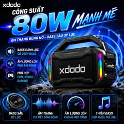 Loa Bluetooth XDODO BOOM II Công Suất 80W, Bluetooth 5.4, Pin 10400mAh, Chống Nước IPX6, Bass Mạnh, LED RGB, Ghép Đôi TW 5