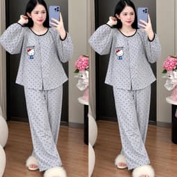 sét nữ ,sét tay dài ,sét thu đông nữ ,sét tay dài quần suông ĐŨI VÂN MÂY THÊU MÈO THUN BIGSIZE 45-85KG 4