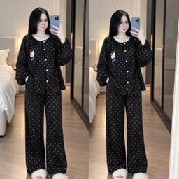 sét nữ ,sét tay dài ,sét thu đông nữ ,sét tay dài quần suông ĐŨI VÂN MÂY THÊU MÈO THUN BIGSIZE 45-85KG 6