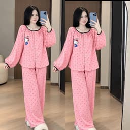 sét nữ ,sét tay dài ,sét thu đông nữ ,sét tay dài quần suông ĐŨI VÂN MÂY THÊU MÈO THUN BIGSIZE 45-85KG 2