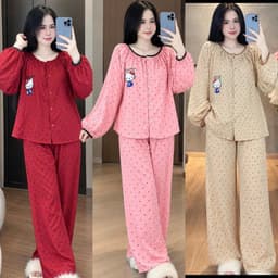 sét nữ ,sét tay dài ,sét thu đông nữ ,sét tay dài quần suông ĐŨI VÂN MÂY THÊU MÈO THUN BIGSIZE 45-85KG 1
