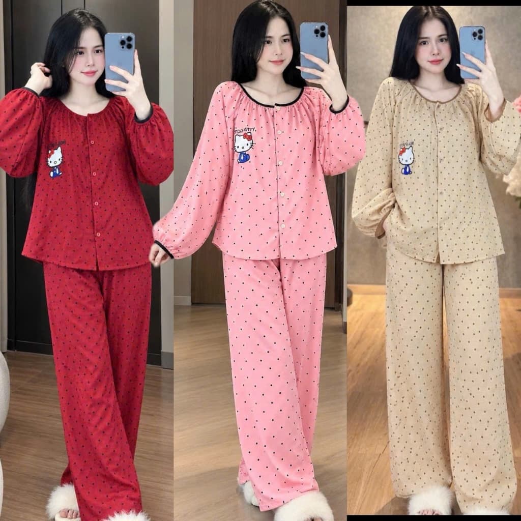 sét nữ ,sét tay dài ,sét thu đông nữ ,sét tay dài quần suông ĐŨI VÂN MÂY THÊU MÈO THUN BIGSIZE 45-85KG