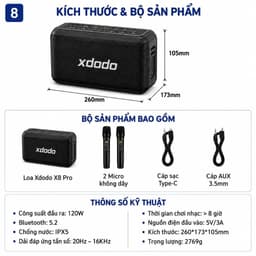 Loa Bluetooth XDODO X8 Pro 120W Công Suất Lớn, Bass Mạnh, Chống Nước IPX5, Kèm 2 Micro Không Dây Karaoke, Pin 8 Giờ 3