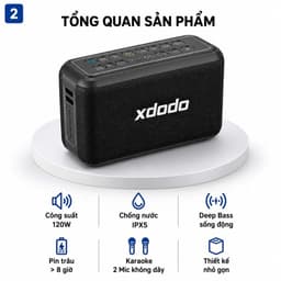 Loa Bluetooth XDODO X8 Pro 120W Công Suất Lớn, Bass Mạnh, Chống Nước IPX5, Kèm 2 Micro Không Dây Karaoke, Pin 8 Giờ 2
