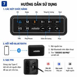 Loa Bluetooth XDODO X8 Pro 120W Công Suất Lớn, Bass Mạnh, Chống Nước IPX5, Kèm 2 Micro Không Dây Karaoke, Pin 8 Giờ 4