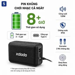 Loa Bluetooth XDODO X8 Pro 120W Công Suất Lớn, Bass Mạnh, Chống Nước IPX5, Kèm 2 Micro Không Dây Karaoke, Pin 8 Giờ 5