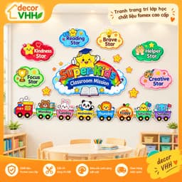 Tranh trang trí lớp học tiếng Anh Superkids class tranh dán tường mầm non trường học mẫu giáo fomex 5ly (TA307) 3