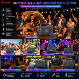 Loa Karaoke Bluetooth XDODO BMTL Party Play 200W, Kèm 2 Micro Không Dây, Bluetooth 5.3, Pin 10000mAh, Đèn LED RGB, Chống 6