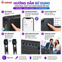 Loa Karaoke Bluetooth XDODO BMTL Party Play 200W, Kèm 2 Micro Không Dây, Bluetooth 5.3, Pin 10000mAh, Đèn LED RGB, Chống 5