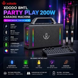 Loa Karaoke Bluetooth XDODO BMTL Party Play 200W, Kèm 2 Micro Không Dây, Bluetooth 5.3, Pin 10000mAh, Đèn LED RGB, Chống 8