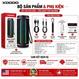 Loa Bluetooth XDODO Dignity 2024 Công Suất 50W, Bluetooth 5.3, Chống Nước IPX6, Pin 6600mAh, Bass Mạnh, Đèn LED RGB, Kết 2