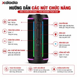 Loa Bluetooth XDODO Dignity 2024 Công Suất 50W, Bluetooth 5.3, Chống Nước IPX6, Pin 6600mAh, Bass Mạnh, Đèn LED RGB, Kết 3
