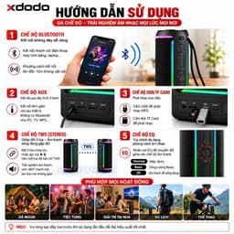 Loa Bluetooth XDODO Dignity 2024 Công Suất 50W, Bluetooth 5.3, Chống Nước IPX6, Pin 6600mAh, Bass Mạnh, Đèn LED RGB, Kết 7