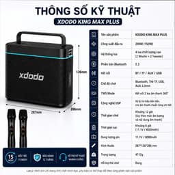 Loa Bluetooth XDODO King Max Plus Công Suất 200W Kèm 2 Micro Không Dây, Loa Karaoke Di Động Bass Mạnh, Bluetooth 5.3, Pi 6