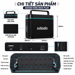 Loa Bluetooth XDODO King Max Plus Công Suất 200W Kèm 2 Micro Không Dây, Loa Karaoke Di Động Bass Mạnh, Bluetooth 5.3, Pi 5