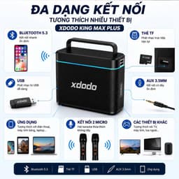 Loa Bluetooth XDODO King Max Plus Công Suất 200W Kèm 2 Micro Không Dây, Loa Karaoke Di Động Bass Mạnh, Bluetooth 5.3, Pi 2