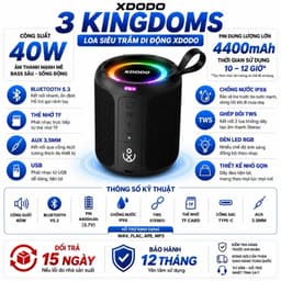 Loa Bluetooth XDODO 3 KINGDOMS 40W Siêu Trầm, Bluetooth 5.3, Pin 4400mAh, Chống Nước IPX6, Đèn LED RGB, Ghép Đôi TWS 5