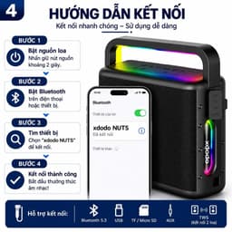 Loa Karaoke Bluetooth XDODO NUTS 120W Kèm 2 Micro Không Dây, Bluetooth 5.3, Đèn LED RGB, Bass Mạnh, Hỗ Trợ TWS, Pin Dung 6