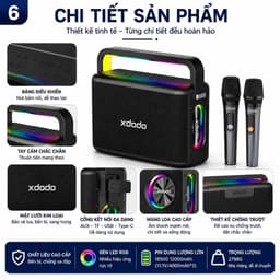 Loa Karaoke Bluetooth XDODO NUTS 120W Kèm 2 Micro Không Dây, Bluetooth 5.3, Đèn LED RGB, Bass Mạnh, Hỗ Trợ TWS, Pin Dung 7