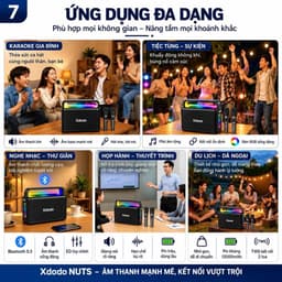 Loa Karaoke Bluetooth XDODO NUTS 120W Kèm 2 Micro Không Dây, Bluetooth 5.3, Đèn LED RGB, Bass Mạnh, Hỗ Trợ TWS, Pin Dung 5