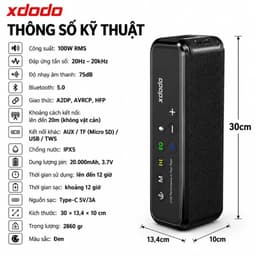 Loa Bluetooth XDODO X8 Max 100W RMS, Pin 20000mAh, Chống Nước IPX5, Âm Bass Mạnh 4