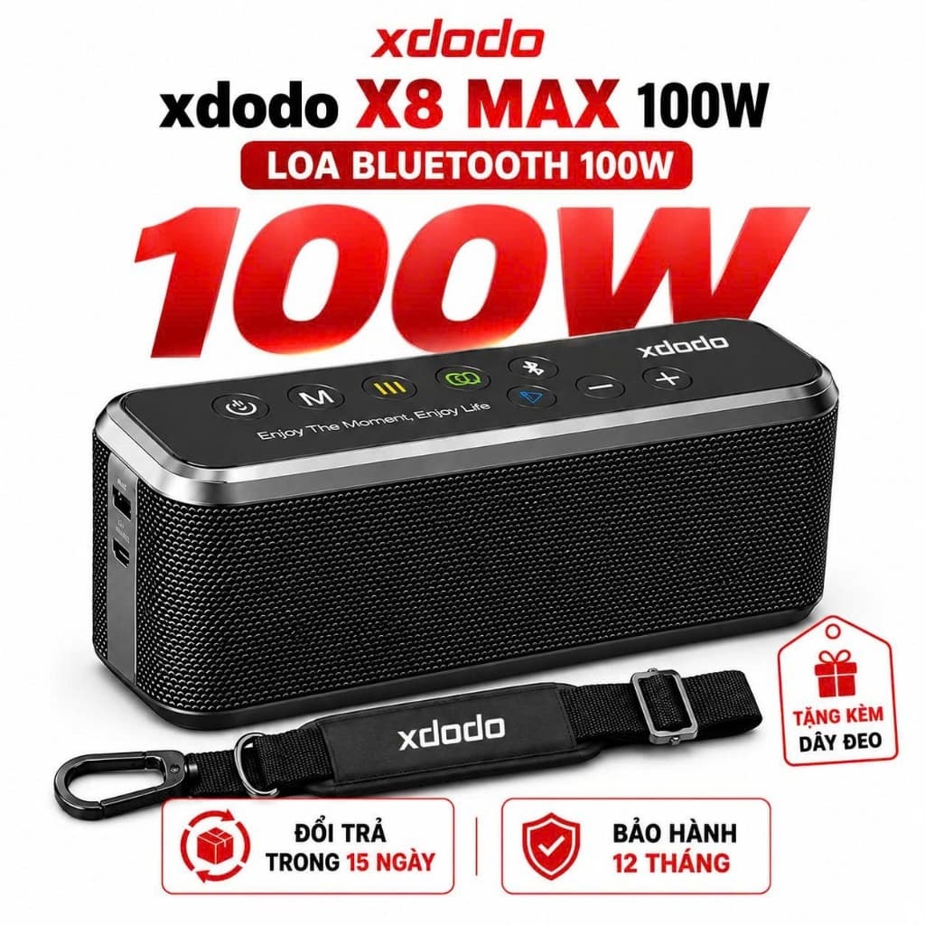 Loa Bluetooth XDODO X8 Max 100W RMS, Pin 20000mAh, Chống Nước IPX5, Âm Bass Mạnh