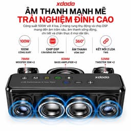 Loa Bluetooth XDODO X8 Max 100W RMS, Pin 20000mAh, Chống Nước IPX5, Âm Bass Mạnh 6