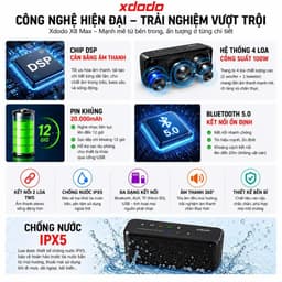 Loa Bluetooth XDODO X8 Max 100W RMS, Pin 20000mAh, Chống Nước IPX5, Âm Bass Mạnh 7