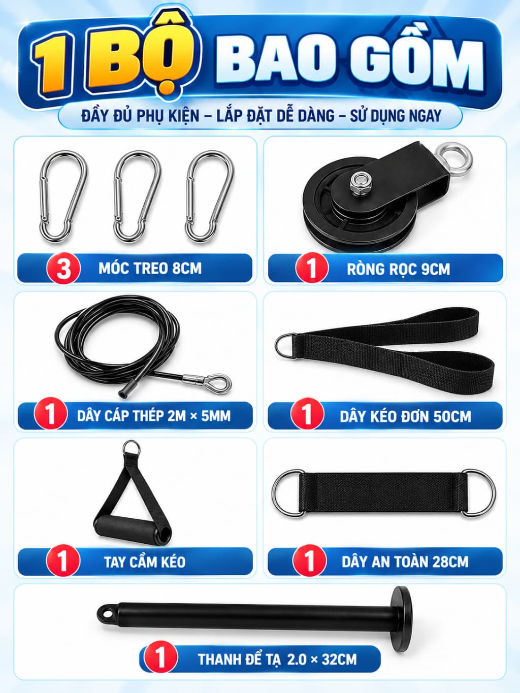 Bộ Dây Cáp Ròng Rọc Tập Gym Tại Nhà