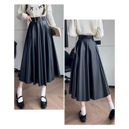 🌷 Chân Váy Da PU Dáng Dài Xòe Chữ A Cạp Cao Sang Chảnh Phong Cách Hàn Quốc Vintage 3