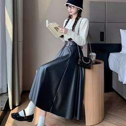 🌷 Chân Váy Maxi Da PU Dáng Xòe Dài Qua Gối Cạp Cao Tôn Dáng Thời Trang Nữ Hàn Quốc 2