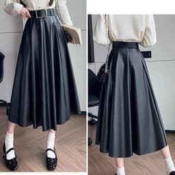 🌷 Chân Váy Maxi Da PU Dáng Xòe Dài Qua Gối Cạp Cao Tôn Dáng Thời Trang Nữ Hàn Quốc 1
