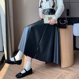🌷 Chân Váy Maxi Da PU Dáng Xòe Dài Qua Gối Cạp Cao Tôn Dáng Thời Trang Nữ Hàn Quốc 6