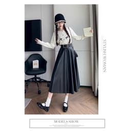 🌷 Chân Váy Maxi Da PU Dáng Xòe Dài Qua Gối Cạp Cao Tôn Dáng Thời Trang Nữ Hàn Quốc 4