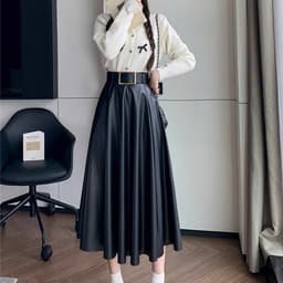 🌷 Chân Váy Maxi Da PU Dáng Xòe Dài Qua Gối Cạp Cao Tôn Dáng Thời Trang Nữ Hàn Quốc 5