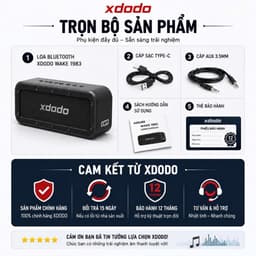 Loa Bluetooth XDODO WAKE 1983 Công Suất 50W, Chống Nước IPX7, Bluetooth 5.0, Bass Mạnh, Pin 10H, Kết Nối TWS 2 Loa 3