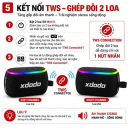 Loa Bluetooth XDODO X8 Mini II Công Suất 30W, Bluetooth 5.3, Chống Nước IPX6, Pin 2600mAh, LED RGB, Ghép Đôi TWS, Âm Tha 8