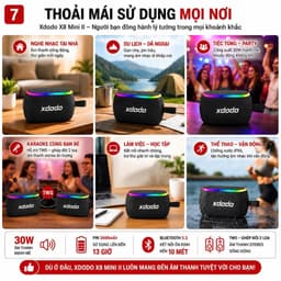 Loa Bluetooth XDODO X8 Mini II Công Suất 30W, Bluetooth 5.3, Chống Nước IPX6, Pin 2600mAh, LED RGB, Ghép Đôi TWS, Âm Tha 2