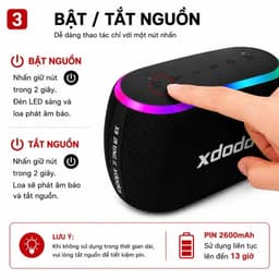 Loa Bluetooth XDODO X8 Mini II Công Suất 30W, Bluetooth 5.3, Chống Nước IPX6, Pin 2600mAh, LED RGB, Ghép Đôi TWS, Âm Tha 5
