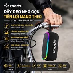 Loa Bluetooth XDODO X8 Plus II 80W Bass Mạnh, Chống Nước IPX6, Bluetooth 5.3, Pin 10400mAh, Đèn LED RGB, Hỗ Trợ AUX USB 7