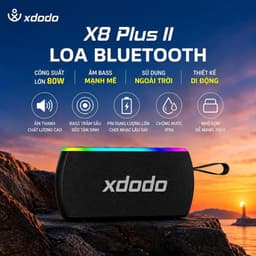 Loa Bluetooth XDODO X8 Plus II 80W Bass Mạnh, Chống Nước IPX6, Bluetooth 5.3, Pin 10400mAh, Đèn LED RGB, Hỗ Trợ AUX USB 2