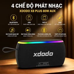 Loa Bluetooth XDODO X8 Plus II 80W Bass Mạnh, Chống Nước IPX6, Bluetooth 5.3, Pin 10400mAh, Đèn LED RGB, Hỗ Trợ AUX USB 6