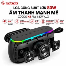 Loa Bluetooth XDODO X8 Plus II 80W Bass Mạnh, Chống Nước IPX6, Bluetooth 5.3, Pin 10400mAh, Đèn LED RGB, Hỗ Trợ AUX USB 5