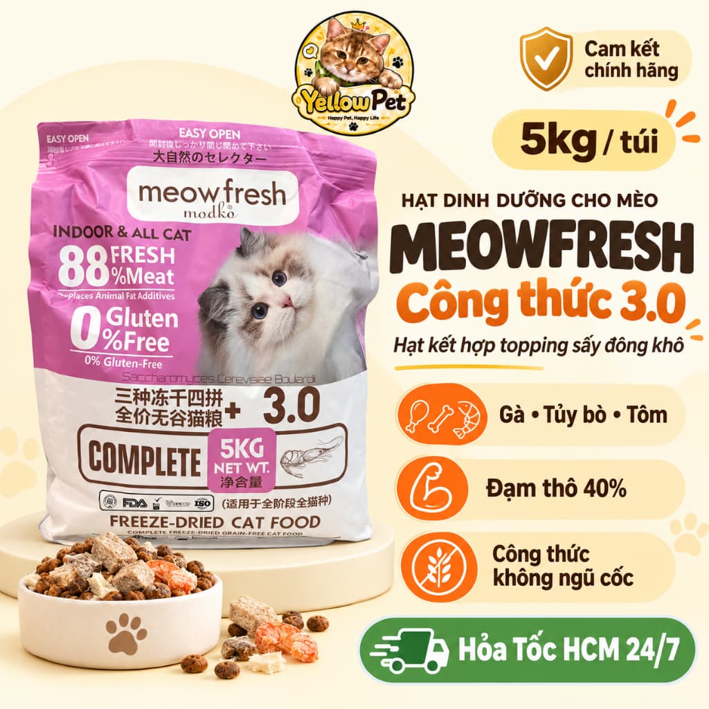 Hạt Meowfresh Siêu Topping Sấy Lạnh 40% Đạm Bổ Sung Dinh Dưỡng, Tăng Cân Cho Mèo Chính Hãng