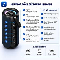 Loa Bluetooth XDODO Challenger 2020 Công Suất 50W, Âm Thanh 360 Độ, Bass Mạnh, Bluetooth 5.3, Chống Nước IPX7, Pin 5200m 5