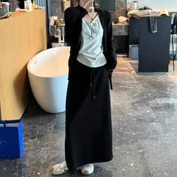 🌷 Chân Váy Dài Dáng Suông Cạp Chun Rút Dây Thời Trang Nữ Hàn Quốc 4